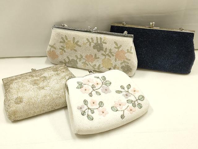 平和屋着物▼和装小物 和装バッグまとめて4点 ハンドバッグ ビーズバッグ がま口 花柄 ラインストーン 逸品 AABF4032ay