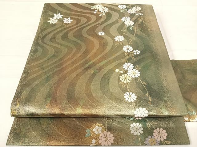 平和屋着物◎九寸名古屋帯　唐織　流水花文　金糸　正絹　逸品　AABF4590yx