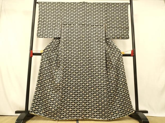 Rakuten - 平和屋着物■上質な小紋 型染め 花鳥菱文 黒地 正絹 逸品 AABI5905fw