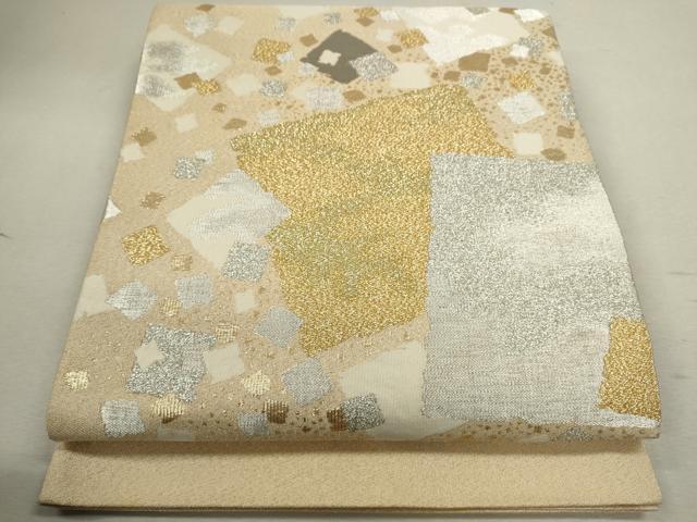 平和屋着物◎太鼓柄袋帯　明綴　箔散らし　プラチナ箔　金銀糸　正絹　逸品　CABD0856ze