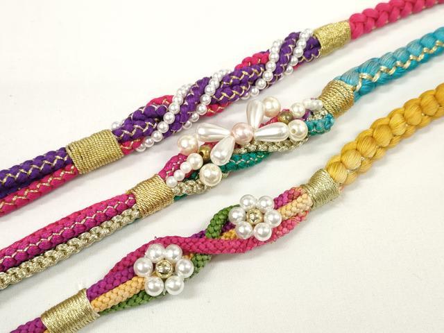 平和屋着物▼和装小物　帯締め3本　振袖用　飾り付き　パール　金糸　逸品　DABA7866zzz