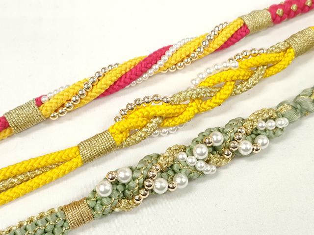 平和屋着物▼和装小物　帯締め3本　振袖用　飾り付き　パール　金糸　逸品　DABA7872zzz