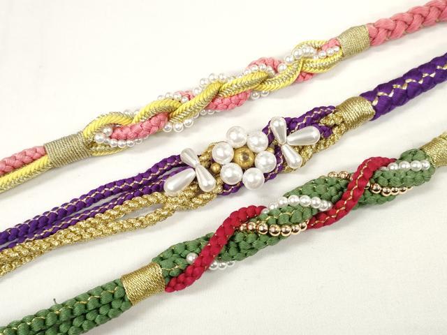 平和屋着物▼和装小物 帯締め3本 振袖用 飾り付き パール 金糸 逸品 DABA7893zzz