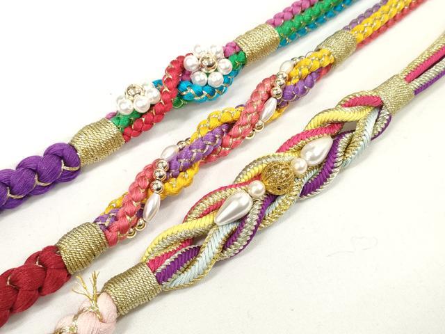 平和屋着物▼和装小物　帯締め3本　振袖用　飾り付き　パール　金糸　逸品　DABA7898zzz