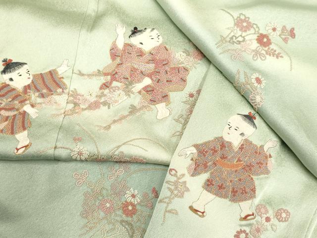 平和屋着物▼中国三大刺繍 相良刺繍 総刺繍 訪問着 童子 暈し染め 金糸 正絹 逸品 DABH4862du