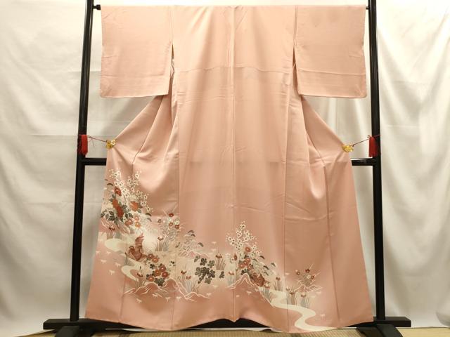 b486 正絹　袷　訪問着　友禅　鴛鴦　流水　金彩　トールサイズ　極美品　着物 aabe6494_02.jpg