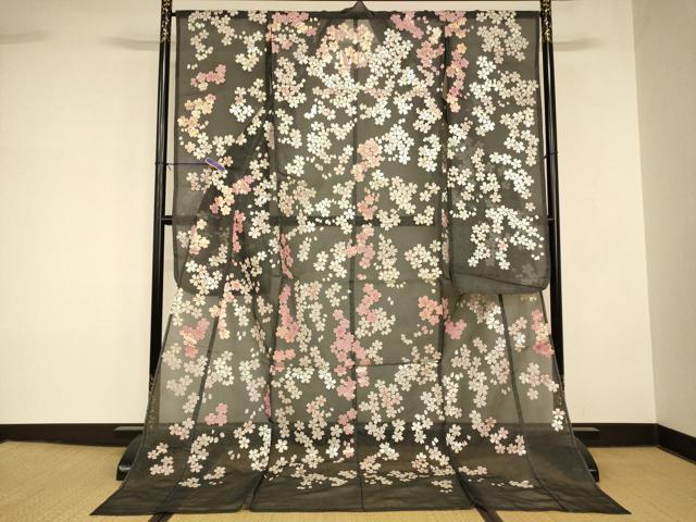平和屋本店●夏物　お引きずり・お引き摺り・引き振袖　和装　結婚式　舞妓　芸妓　芸者　衣装　オーガンジー　舞桜文　AABK8372fw
