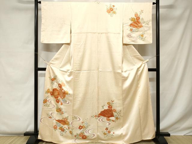 Rakuten - 平和屋着物■訪問着　駒刺繍　鼓扇面花文　金彩　正絹　逸品　CABC0321ev