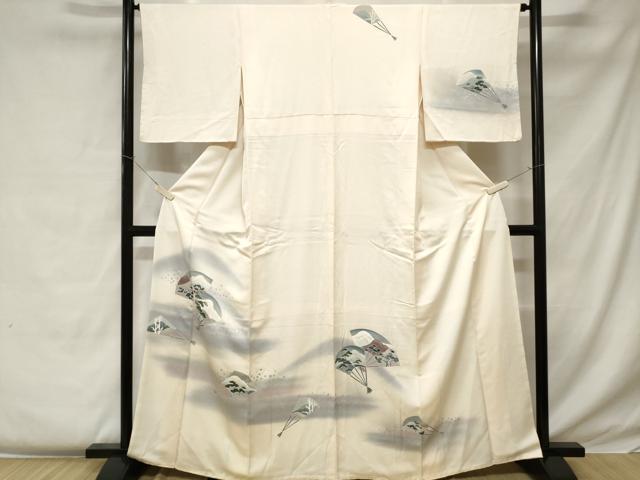 平和屋着物■訪問着　扇面枝松文　箔散らし　暈し染め　金彩　正絹　逸品　CABC0380ev