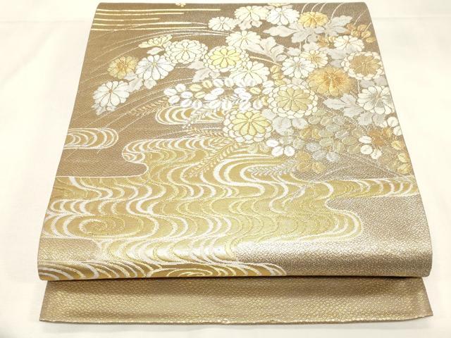 乐天商城 - 平和屋着物◎六通柄袋帯　流水草花文　金銀糸　正絹　逸品　CABF6027dy