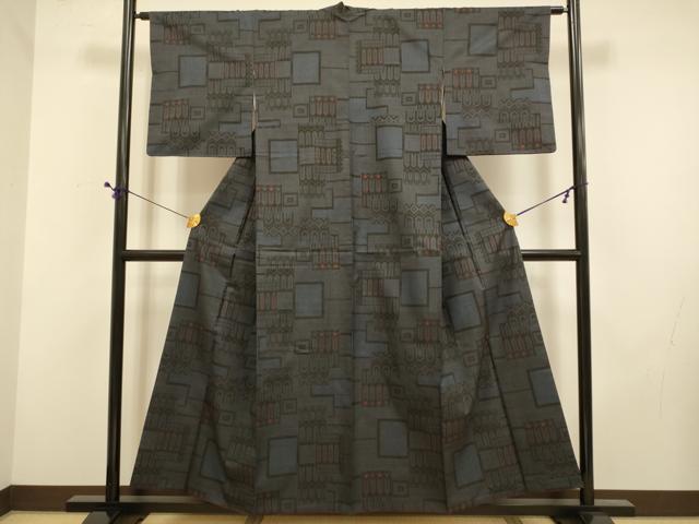 平和屋着物■本場大島紬 7マルキ 幾何学文様 正絹 逸品 DABD6264du