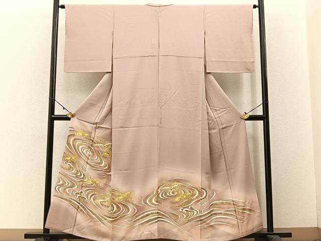 Uramono - 平和屋着物■豪華色留袖　駒刺繍　飛鶴流水文　暈し染め　金彩　正絹　逸品　BAAW5671hj