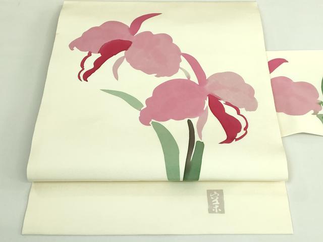 平和屋着物●極上　日展染色作家　高久空木　ろうけつ染　塩瀬　九寸名古屋帯　杜若　逸品　DZAB3957kh6