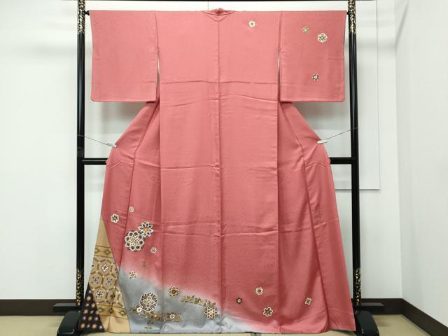 Full-Length Under-Kimono - 平和屋着物●極上　世界的友禅作家　千地泰弘　千地天女　訪問着　正倉院花文　暈し染め　金彩　赭色地　逸品　CZAA5214s6