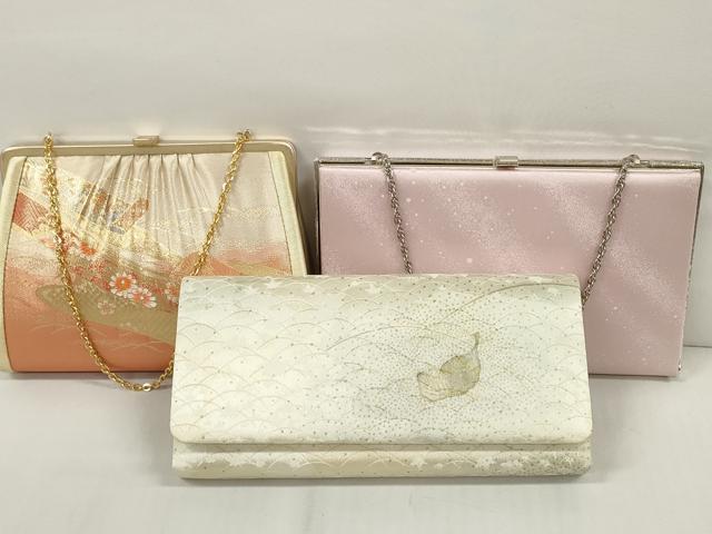 平和屋着物▼和装小物 バッグまとめて3点 クラッチ 吉祥花文 芝葉 斜線 霰 金銀糸 逸品 DABA7965zzz