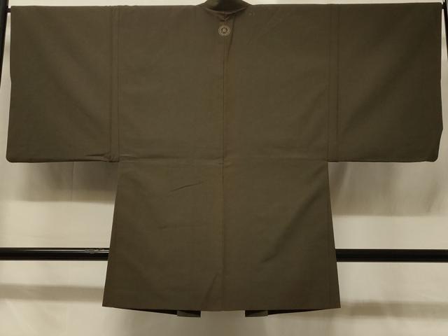 平和屋着物＃男性　長羽織　紬地　藍媚茶色　正絹　逸品　CABD1341in
