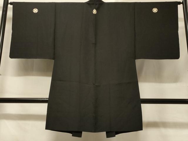 平和屋着物＃男性　長羽織　黒紋付き　単衣　正絹　逸品　CABD1350in