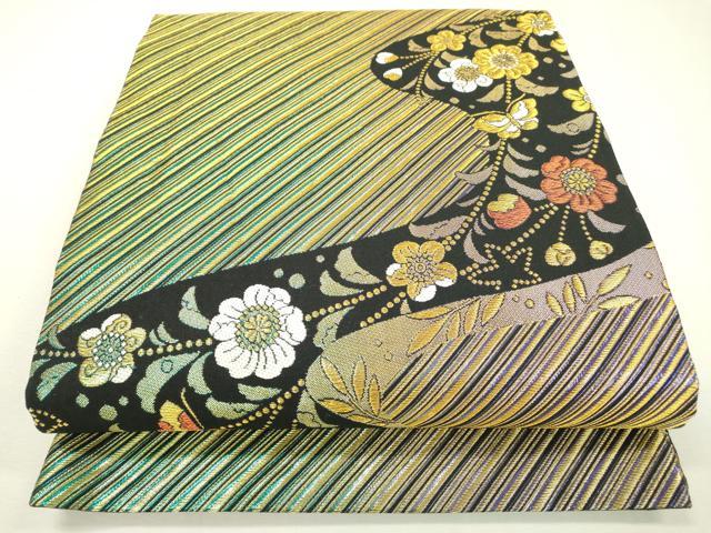 平和屋着物▼六通柄袋帯　辻が花　舞蝶花文　金糸　正絹　逸品　DABB1985fe...