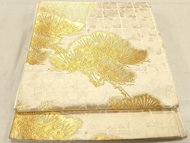 平和屋着物◎六通柄袋帯 老松 柴垣 金糸 正絹 逸品 DABC7524ya