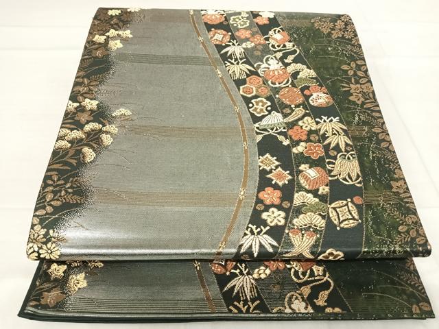 平和屋着物◎六通柄袋帯　唐織　宝尽くし花文　金銀糸　正絹　逸品　AABF4812yx