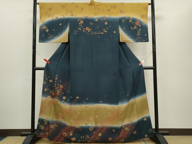 乐天商城 - 平和屋着物■訪問着　ふくれ織　網目枝花文　暈し染め　正絹　逸品　CABD1007ze