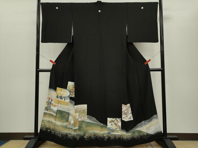 平和屋着物■豪華黒留袖 兎 飛鶴風景文 暈し染め 金彩 正絹 逸品 CABD1014ze