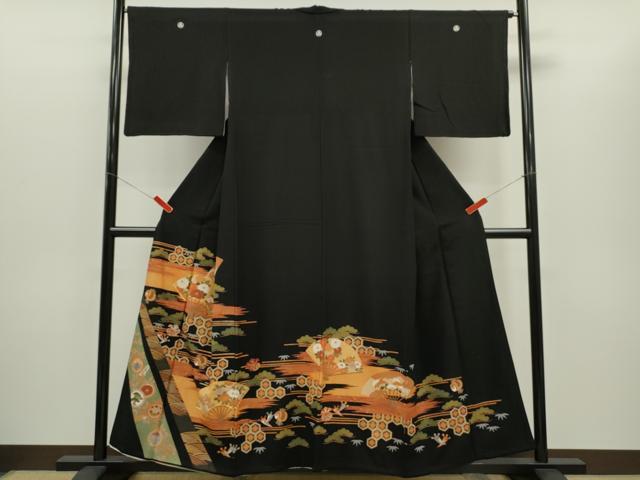 Kimono - 平和屋着物■豪華黒留袖　駒刺繍　扇面宝尽くし花文　金彩　正絹　逸品　CABD1020ze