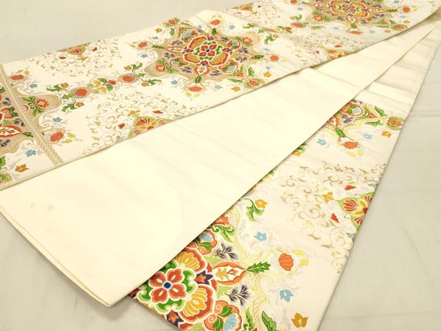 平和屋着物◎六通柄袋帯　唐織　正倉院花文　金糸　正絹　逸品　DABB9331ya