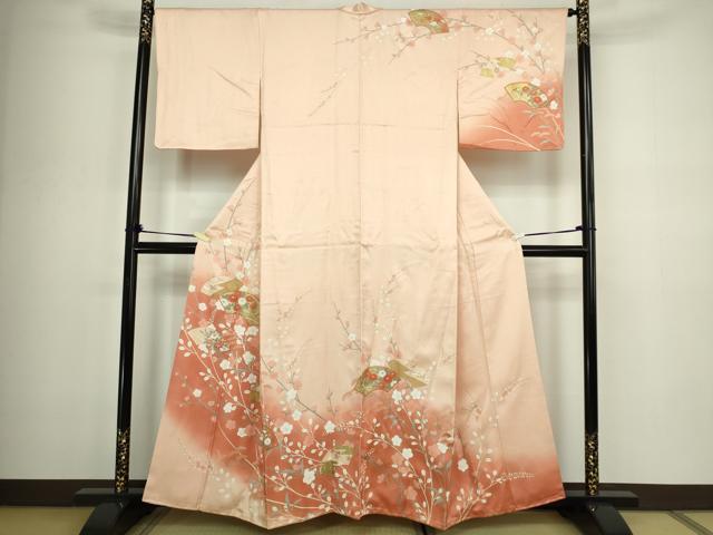 Uramono - 平和屋着物■訪問着　駒刺繍　地紙枝梅文　暈し染め　金彩　正絹　逸品　DABC0307sf