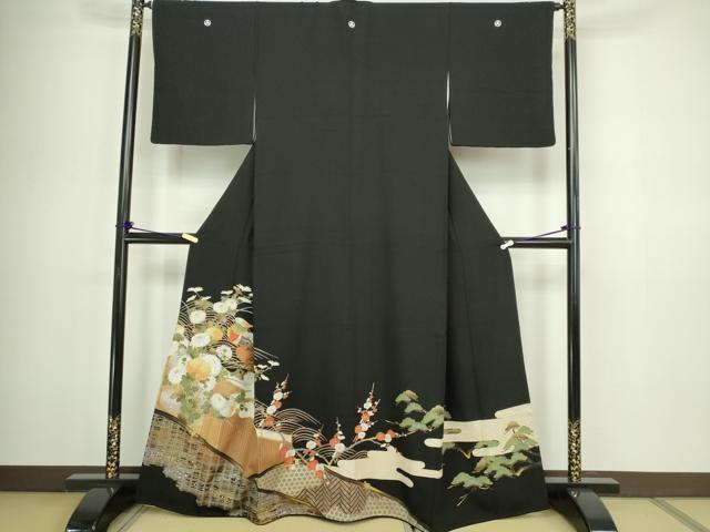 Rakuten - 平和屋着物■豪華黒留袖　休み鳥花文　金彩　正絹　逸品　DABC0339sf