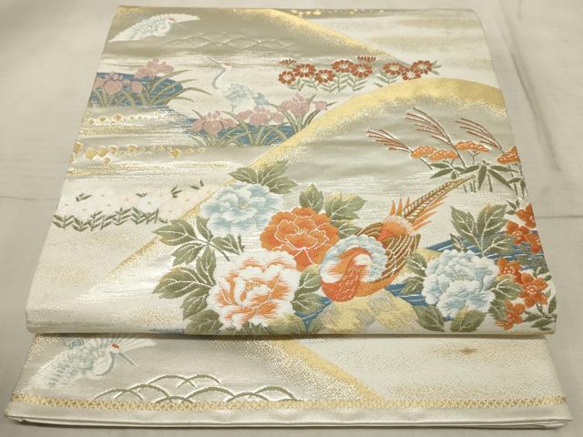 平和屋着物◎六通柄袋帯　唐織　重山花鳥風景文　金銀糸　正絹　逸品　AAAR1801sx