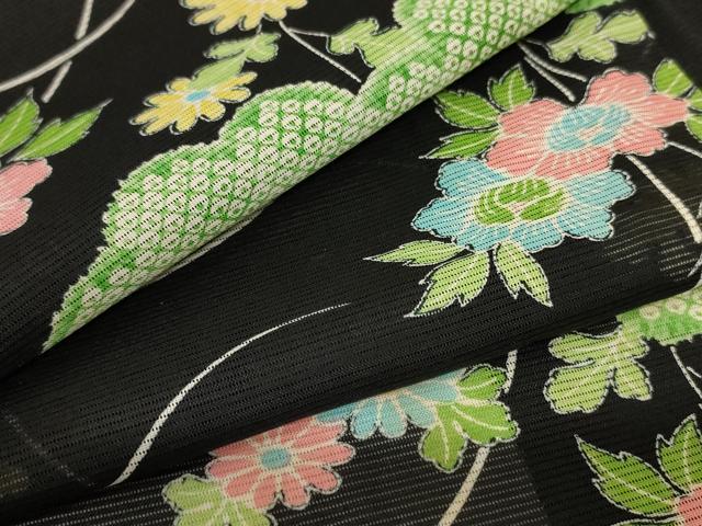 Kimono - 平和屋着物＊夏物　小紋　絽　雲取り花文　洗える着物　AABB6687jd