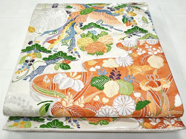 平和屋着物◎六通柄袋帯　唐織　鳳凰花文　銀糸　正絹　逸品　CABC3898fb