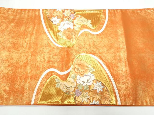平和屋着物◎六通柄袋帯 駒刺繍 草花丸文 金糸 正絹 逸品 CABC3905fb