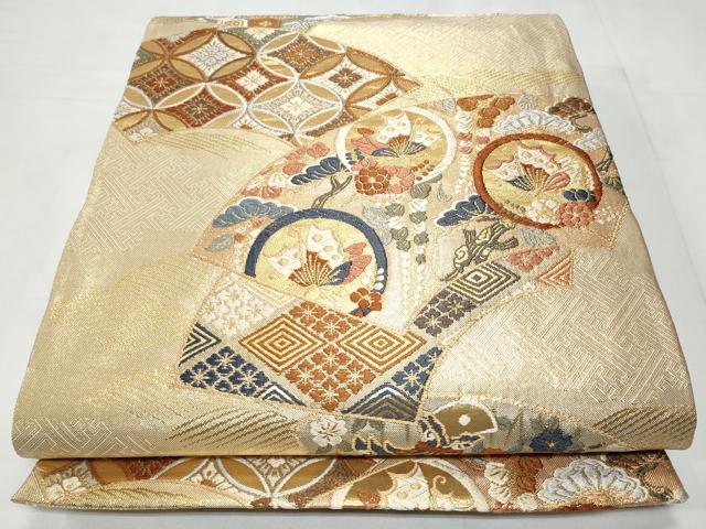 平和屋着物◎佐賀錦　六通柄袋帯　唐織　地紙舞蝶花文　金糸　正絹　逸品　CABC3953fb