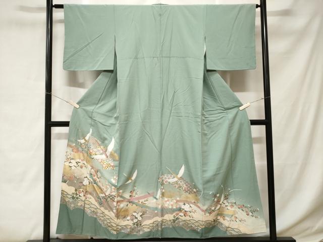 平和屋着物■豪華色留袖 駒刺繍 扇面飛鶴花文 暈し染め 金銀彩 正絹 逸品 CABC0549ev