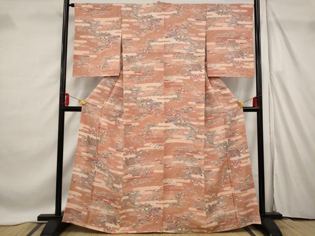 平和屋着物■上質な小紋　エ霞花文　正絹　逸品　未使用　AABF4378st
