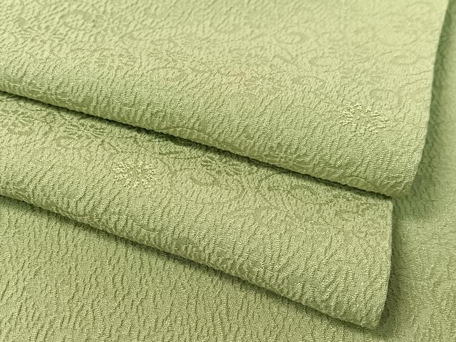 平和屋着物●上質な色無地　花唐草地紋　若葉色　正絹　逸品　CABC9911vp