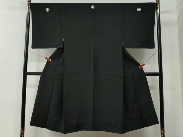 平和屋着物●男性　黒紋付　紬地　正絹　逸品　CABC6988yc