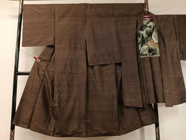 平和屋着物●男性　紬　アンサンブル　絣文様　正絹　逸品　未使用　CABD8022vp