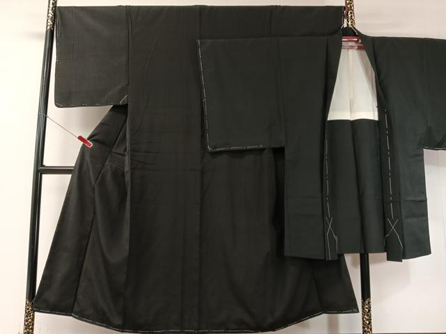 平和屋着物●男性　紬　アンサンブル　色無地　黒地　正絹　逸品　未使用　CABD8033vp