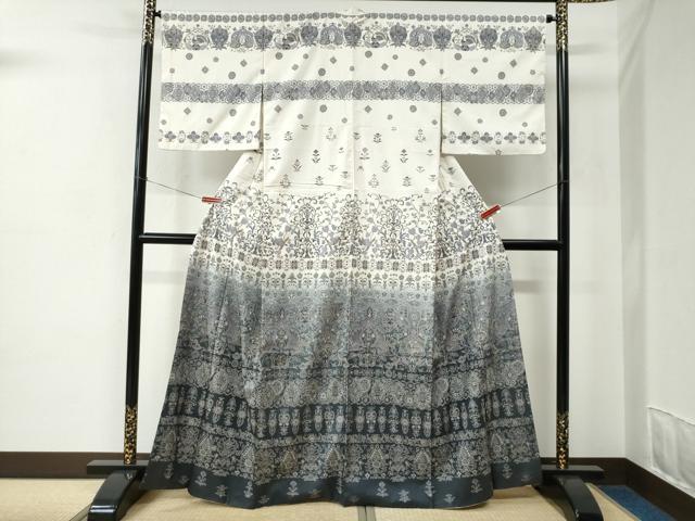 平和屋着物●訪問着　孔雀更紗吉祥花唐草文　御召縮緬　京都きもの友禅扱い　正絹　逸品　CABC7020yc