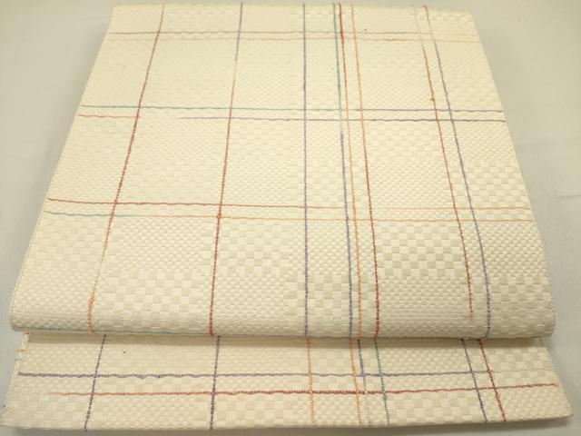 平和屋着物●本場筑前博多織　八寸名古屋帯　格子　正絹　逸品　DABD0281op