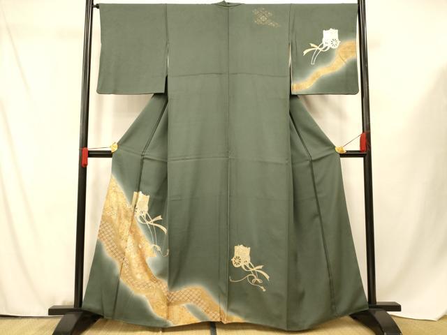 Uramono - 平和屋着物■訪問着　御所車吉祥文　暈し染め　金銀彩　正絹　逸品　AABF3270fw