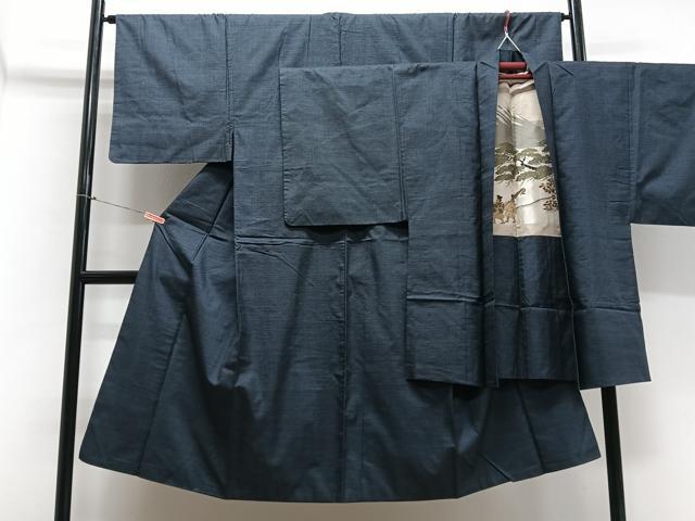 平和屋着物■男性　本場大島紬　アンサンブル　100亀甲　濃鼠色　正絹　逸品　CABC7286xe