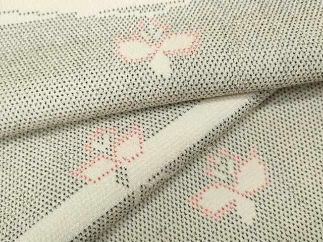 平和屋着物●本塩沢　横段舞蝶文　正絹　逸品　CABG5283ut