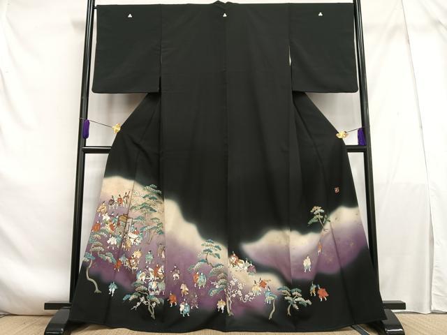 平和屋着物■豪華黒留袖　作家物　寿光織　人物松文　暈し染め　金糸　金彩　正絹　逸品　AABF1903oa
