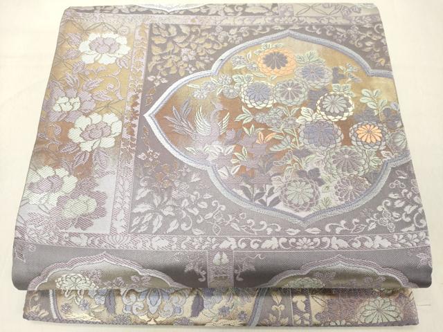 平和屋着物◎六通柄袋帯　唐織　洛東慶事　銀糸　正絹　逸品　DABB2326cd