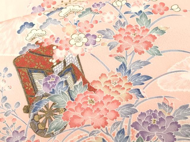 平和屋着物■上質な小紋 片輪車文 御所車草花文 暈し染め 金彩 正絹 逸品 CABH0343ev