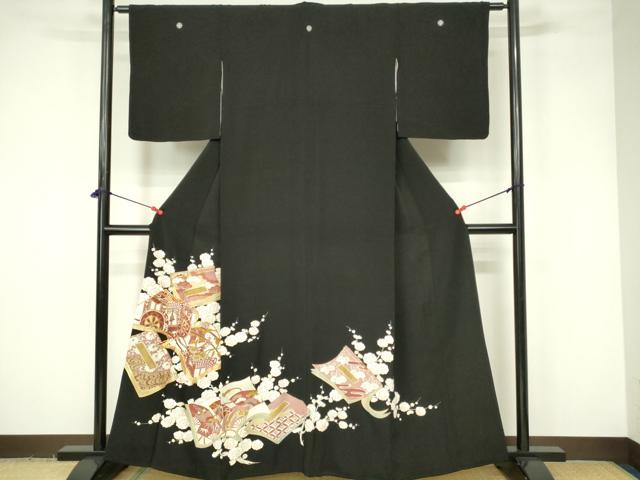 平和屋着物■豪華黒留袖　駒刺繍　冊子花文　枝梅　金彩　正絹　逸品　DABB2940qp